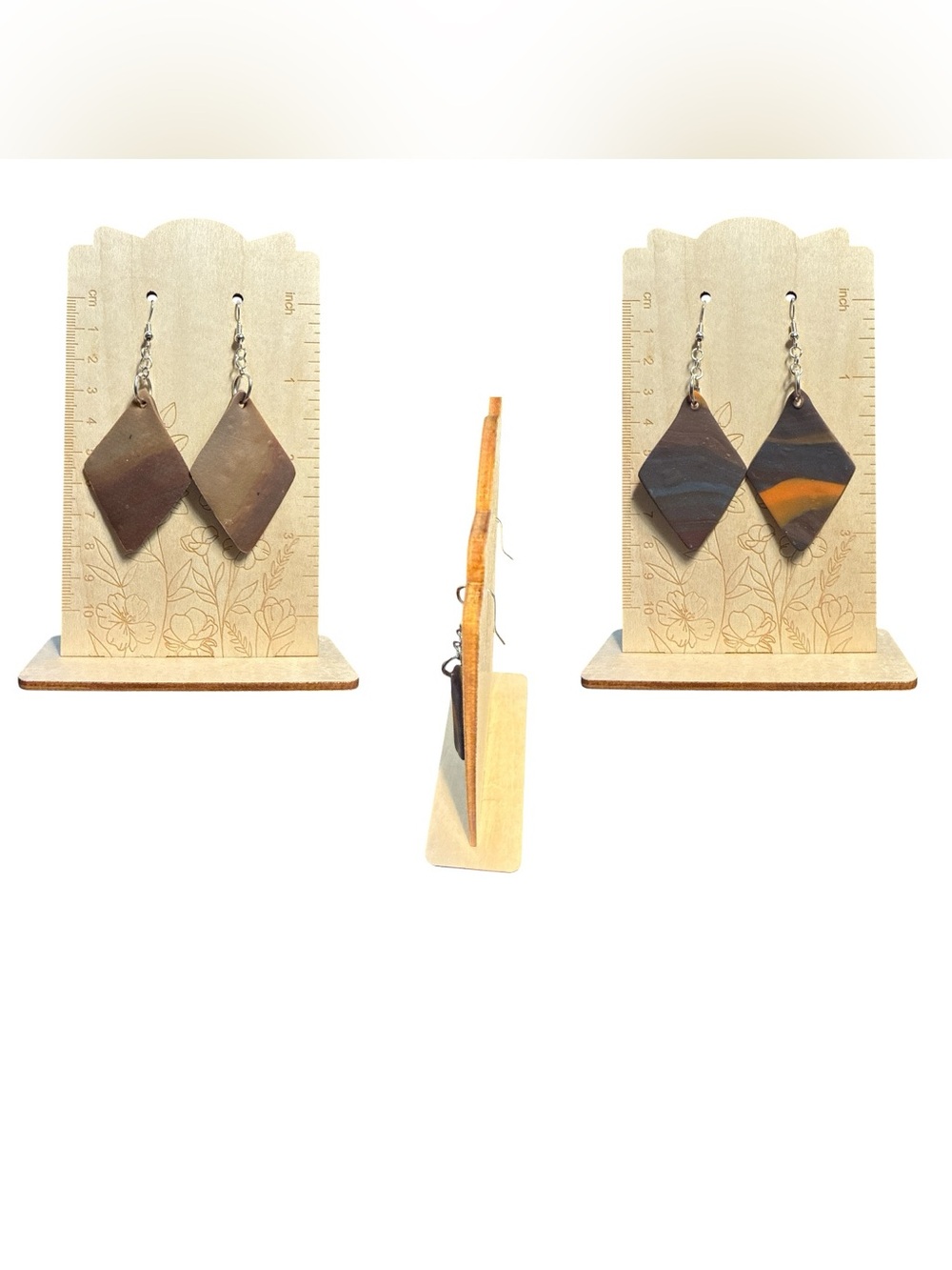 Handcrafted Brown and Black Diamond-Shaped Dangle Earrings